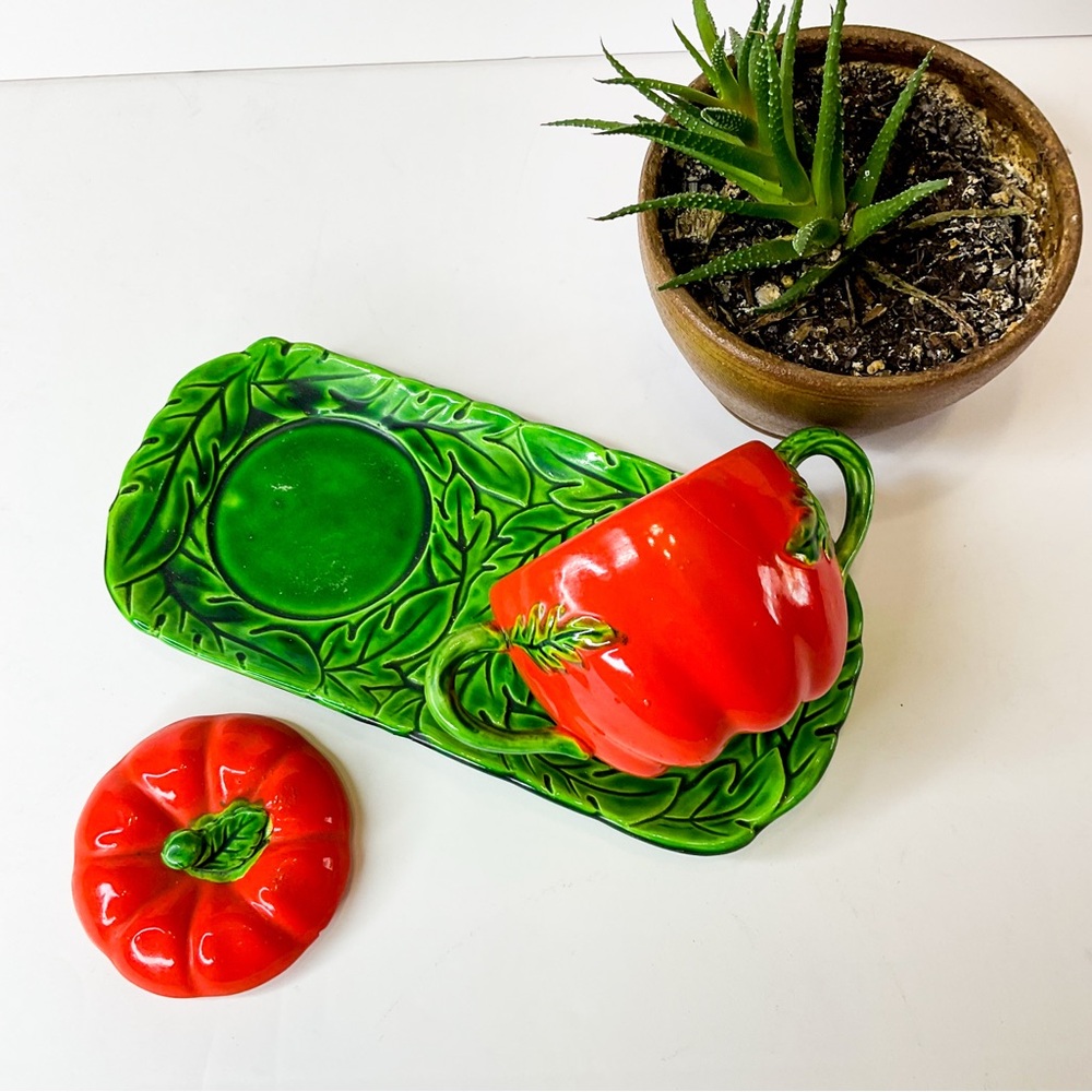 1940s Colorful Midcentury Maruhon Modern Japanese Tomato Sugar Ceramic Bowl